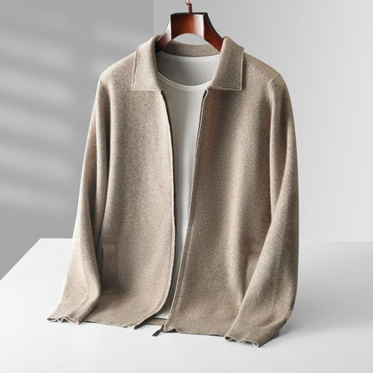 EXTRA-FINE MERINO WOOL ZIP POLO CARDIGAN